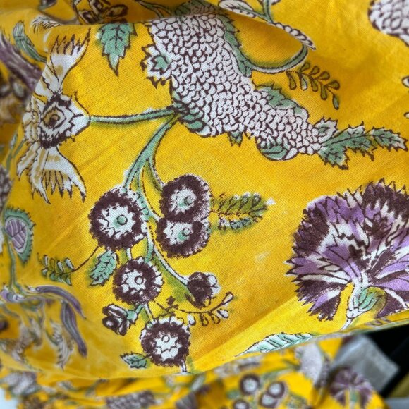 Floral Block Print Blouse Off Shoulder peasant Boho Yellow M/L - Picture 7 of 7